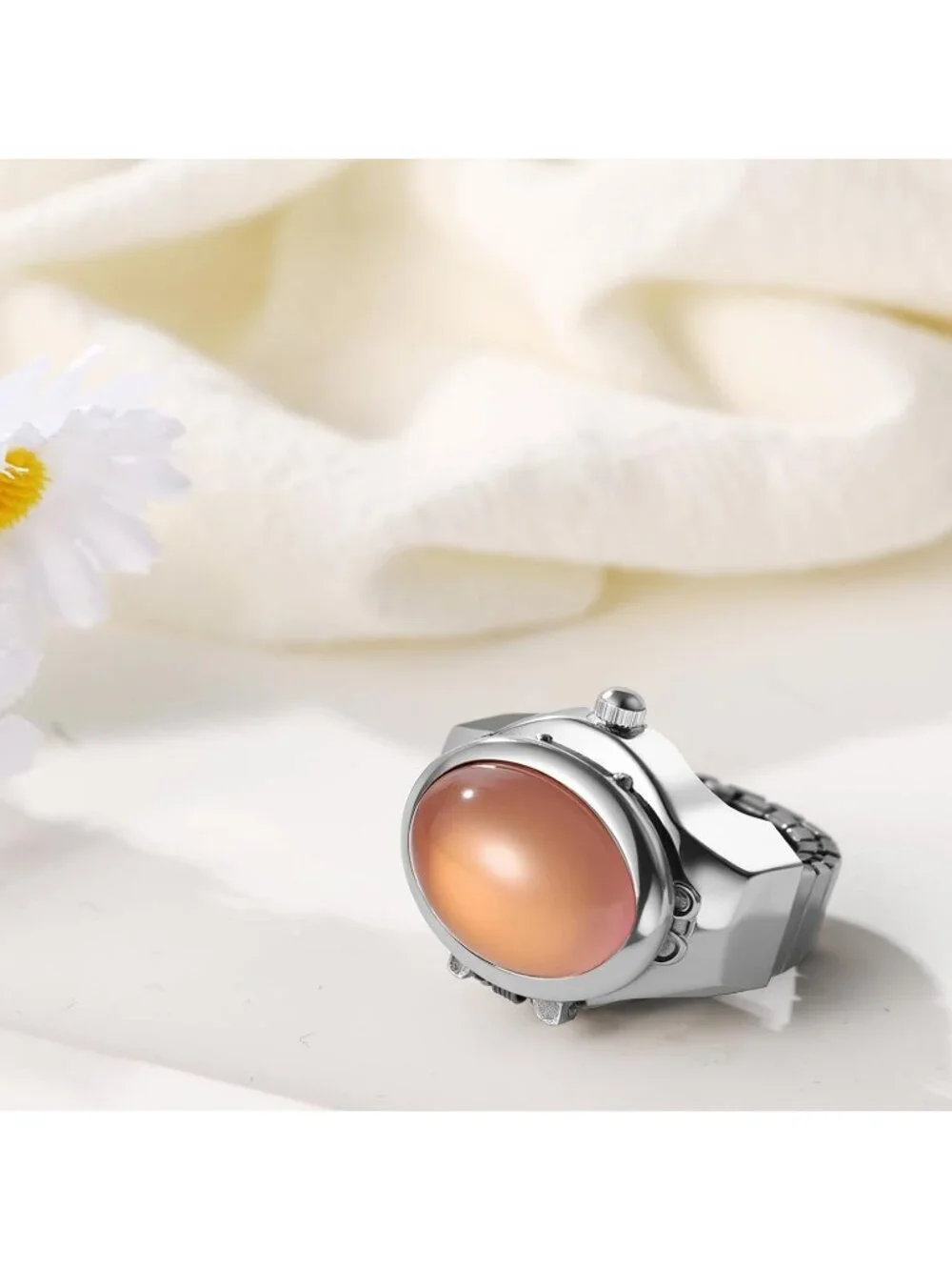 Unisex Brown And Silver Analog Elastic Band Stainless Steel Stretchy Ring Watch